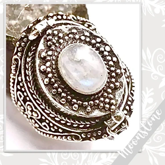 Rainbow Moonstone Eclectic Silver Artisan Poison Ring, 8 (White, Blue, Purple) - Picture 2 of 3